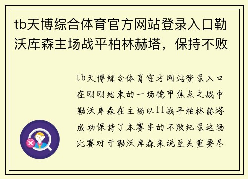 tb天博综合体育官方网站登录入口勒沃库森主场战平柏林赫塔，保持不败势头 - 副本