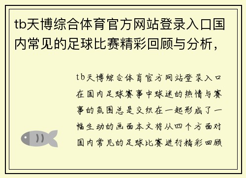 tb天博综合体育官方网站登录入口国内常见的足球比赛精彩回顾与分析，球迷热情高涨赛事氛围浓厚